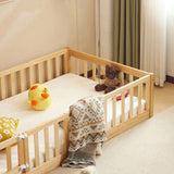 Fence bed with door and decking, natural wood color, painted surface, pine wood, twin children's bed 24575857