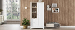 ZUN Bedroom Storage Wardrobe with Hanging Rods and 2 Drawers and Open Shelves,Sliding Door,White 56629304