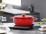 Cast iron 7.5QT cooking pot - Gradient red color - Includes two silicone gloves - Enamel pot 48995133