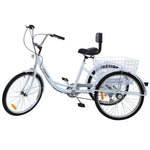 ZUN Adult Tricycle 24 inch Bike Cruiser Trike with Shopping Basket White 43400148