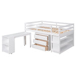 ZUN Low Study Full Loft Bed with Cabinet ,Shelves and Rolling Portable Desk ,Multiple Functions Bed 61444052