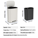 13 Gallon 50L Kitchen Foot Pedal Operated Soft Close Trash Can - Stainless Steel Ellipse Bustbin W1550128067