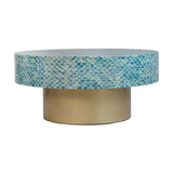 35x35x16" Unique Hyperion Capiz Inlay Drum Coffee Table with Gold Pedestal Base W2078P154261