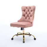 A&A Furniture Office Chair,Modern Velvet Upholstered Tufted Button Home Office Chair with Golden W1143P292467