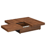 ZUN Square Marble Veneer Coffee Table Sliding Top with Storage in Walnut 39.4'' 13693693