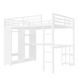 Queen Size Loft Bed Frame with Built-in Wardrobe, Metal Loft Bed with Desk and Storage Shelves, 31510128