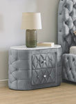 ZUN 1pc Oval Faux Marble Top Nightstand 2- Drawers Storage Gray Finish Button Tufted Faux Crystal Tufted B011P266091