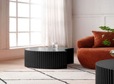 Black Nesting table set of 2 Round and Half Moon Shapes,No Need Assembly W876P271183