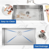 ZUN 30" L X 18" W Undermount Single Bowl 16 Gauge 304 Stainless Steel Kitchen Sink With Sink Grid W1225P250630