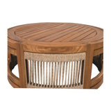 27.95" Acacia Wood Outdoor Coffee Table - Handwoven Rope Accent Boho Patio Table with All-Weather N767P300153A