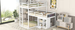 ZUN L-shaped Wood Triple Twin Size Bunk Bed with Storage Cabinet and Blackboard, Ladder, White 06123862