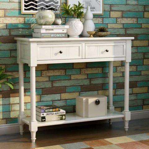 ZUN Series Console Table Traditional Design with Two Drawers and Bottom Shelf 26897015