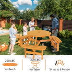 ZUN 6-Person Outdoor Circular Wooden Picnic Table with 3 Built-In Benches, Outside Table and Bench Set 87268560