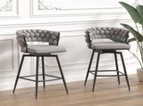 28" Bar Chair Linen Woven Bar Stool Set of 2,Black legs Barstools No Adjustable Kitchen Island W2189131981