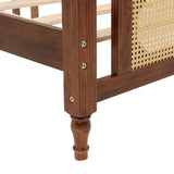 King Pine wooden Bed with Rattan Headboard and Footboard, with Central Enhanced Bed Platform,Walnut W504P269835