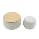 Round Storage Ottoman, 2 in 1 Function, Work as End table and Ottoman,with small seat,Light W487P165699