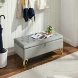 Fashion light Grey Velvet Fabric Upholstered large storage rectangular bench for Entryway W2082P176563