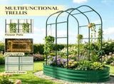 Green Galvanised Metal Raised Garden Bed 5 x 3 x 6ft Outdoor Planter Box, Arched Trellis, Open 76510515