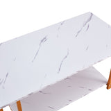 ZUN Coffee Table, 2 Layers 1.5cm Thick Marble MDF Rectangle 39.37" L Tabletop Iron Coffee Table , Dining 45259084