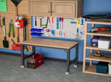 48" Heavy-Duty Adjustablebench for Garage, Rubber Wood Shop Table with Metal Wheels, Hardwood 13436903