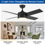 44 In Intergrated LED Ceiling Fan with Black ABS Blade W1367P182804