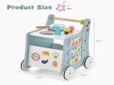 6-in-1 Wooden Baby Stroller with Play Kitchen-Blue 92136286