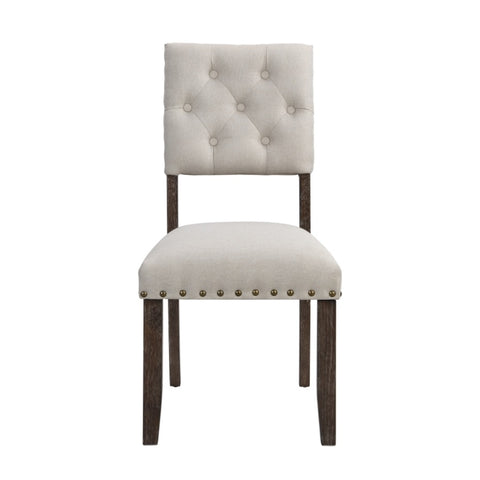 ZUN Modern Tufted Back Upholstered Fabric Dining Chair Set of 2, Nailhead Trim Chairs, Beige Colour 20073839