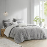 3 Piece Cotton Jacquard Comforter Set Gray Full/Queen B03596432