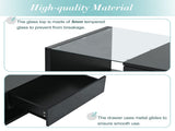 ON-TREND Modern Coffee Table with Tempered Glass, Wooden Cocktail Table with WF303936AAB