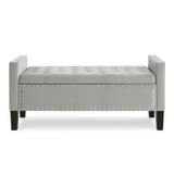 Upholstered Tufted Button Storage Bench with nails trim,Entryway Living Room Soft Padded Seat with W2186139087