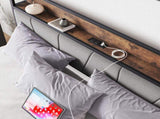 Queen Size Bed Frame, Storage Headboard with Charging Station, Solid and Stable, No Box Spring W840120029