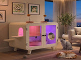 Cat Hidden Litter Box Enclosure with RGB LED Light, Cat House with Stairs and Cat Pom-pom Toys for N704P419240A