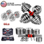 ZUN Adjustable Dumbbell Set Home Gym Cast Iron Barbell Sets with Carry Box 66lbs Office Bedroom Workout 65548009