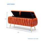 Oval Storage Bench with Gold Legs,Velvet Fabric ,Woven,Upholstered Ottoman Storage Benches for W1117P184676