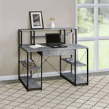 Grey and Black Office Desk with Open Shelves and Hutch B062P184527