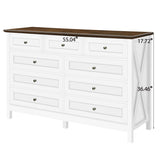 Wood Rustic Storage Dresser with 9 Drawers and Silver Handle, White N709P288888K