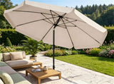Beige 10ft Scalloped Patio Umbrella with PushButton Tilt, Vented Outdoor Market Parasol with Crank 35476923