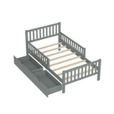 Twin Size Wood Platform Bed with Guardrails on Both Sides and Two Storage Drawers, Gray N733P172696E