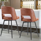 2 Pcs Brown PU Swivel Bar Stools with Open Backrest & Metal Legs 84895321