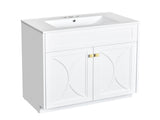 30'' Bathroom Vanity with Ceramic Sink Combo, Modern Freestanding Storage Cabinet with Gold Handles, N710P194898K