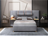 Queen Upholstered Platform Bed, Two Outlets and USB Charging Ports on Both Sides, Two Bedside 09306383