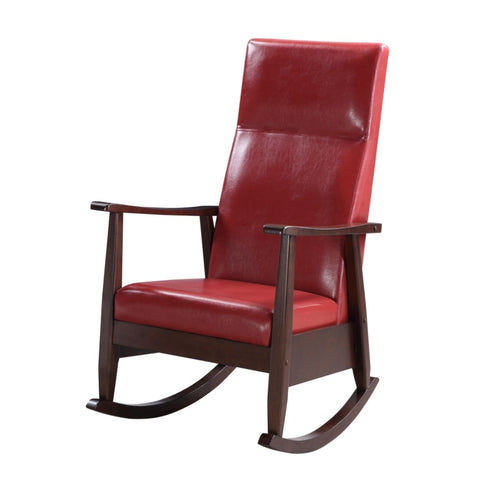 ZUN Red and Espresso Tight Cushion Rocking Chair B062P185699