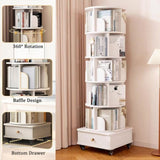 Rotating Bookshelf with Drawer, 360 Display 6 Tier Corner Bookshelf for Small Space, Floor Standing W2641P329209