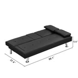 ZUN Sofa Bed with Armrest two holders WOOD FRAME, STAINLESS LEG, FUTON BLACK PVC W311124707