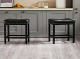 24 Inch Saddle Bar Stool Set of 2 PU Leather Counter Stools with Steel Frame and Footrest, Black 11290414