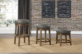 ZUN Round Swivel Bar Stools Set of 2, Gray Faux Leather 360-degree Swivel Seat Nailhead Trim Solid Wood B011P201573