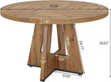 47" Round Farmhouse Dining Burlywood Wood Kitchen for 4, Cross Base Wooden Dinner B082P364496