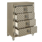 ZUN Glamorous Champagne Finish 1pc Chest of 4 Drawers Acrylic Feet Luxury Bedroom Furniture Beveled B011P172674