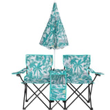 Portable Outdoor 2-Seat Folding Chair with Removable Sun Umbrella Pineapple 98412060
