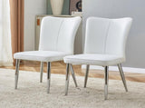 Modern minimalist dining chairs, office chairs. 2-piece set of white PU seats with silver metal W1151P268761